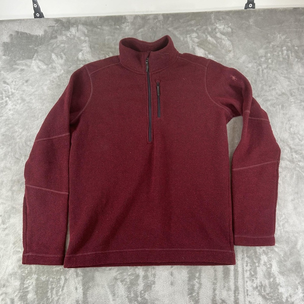 Smartwool Sweater Mens Medium Red 1/4 Zip Mock Neck Wool Knit Pullover Outdoor